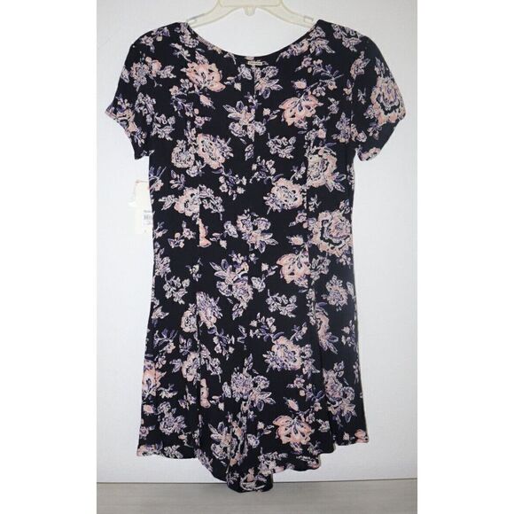Billabong J201EFES Women's Sz S Black Floral Short Sleeve Button Front Romper - Picture 2 of 13